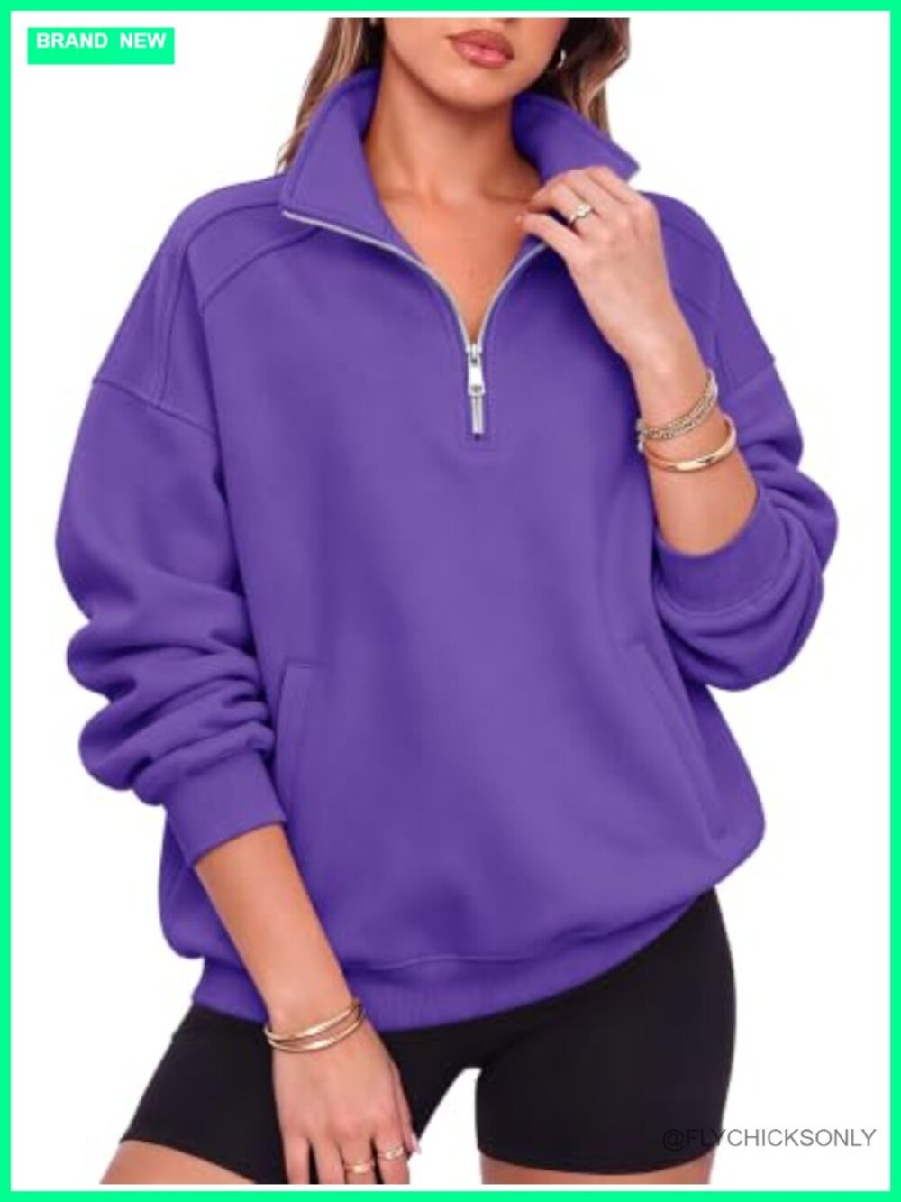 Oversized Half Zip Fleece Sweatshirt Women Henley Snap Button Pullover